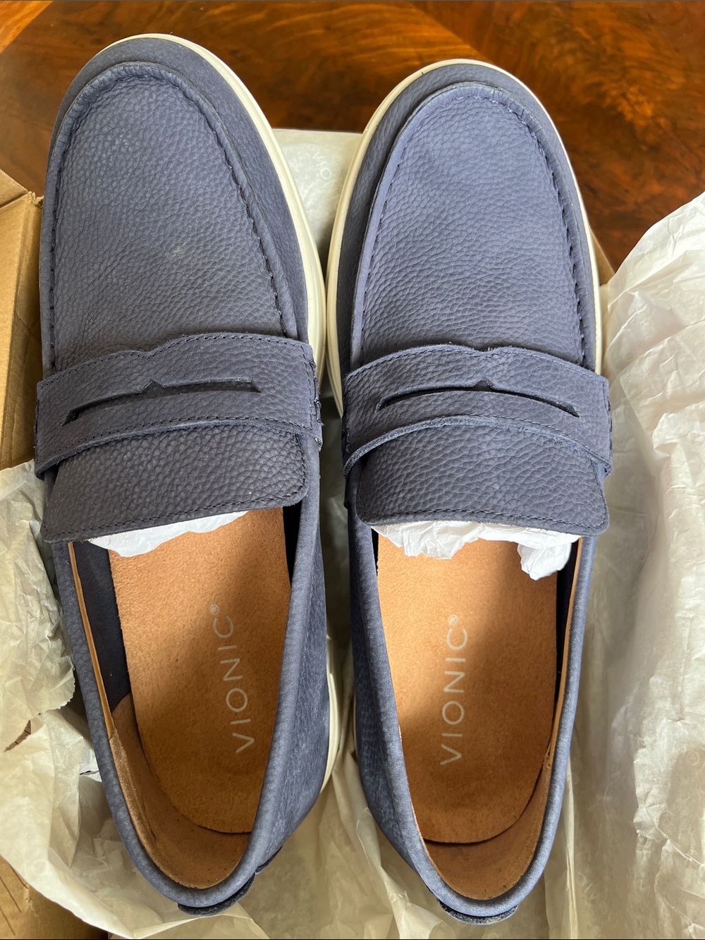 Vionic Men’s Slate Blue Suede Penny Loafers